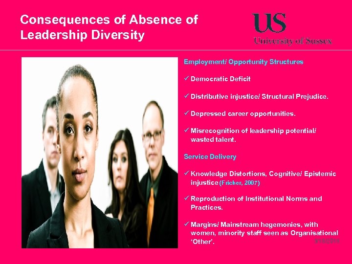 Consequences of Absence of Leadership Diversity Employment/ Opportunity Structures ü Democratic Deficit ü Distributive