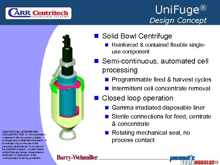 Uni. Fuge® Design Concept n Solid Bowl Centrifuge n Reinforced & contained flexible single-