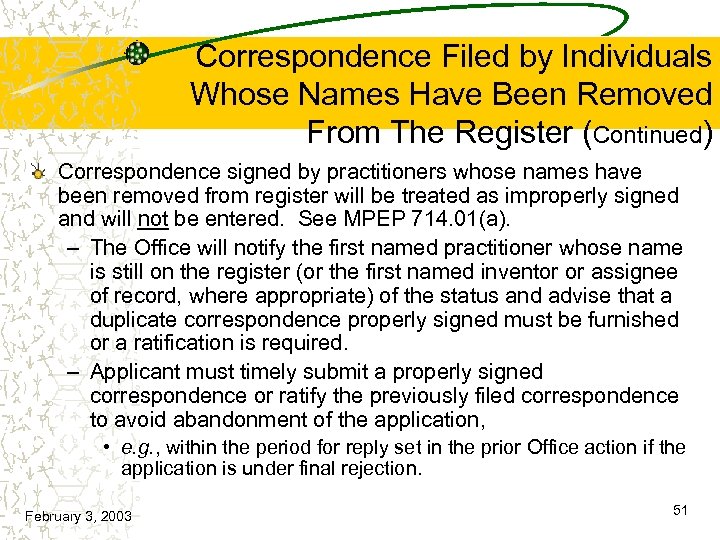 Correspondence Filed by Individuals Whose Names Have Been Removed From The Register (Continued) Correspondence