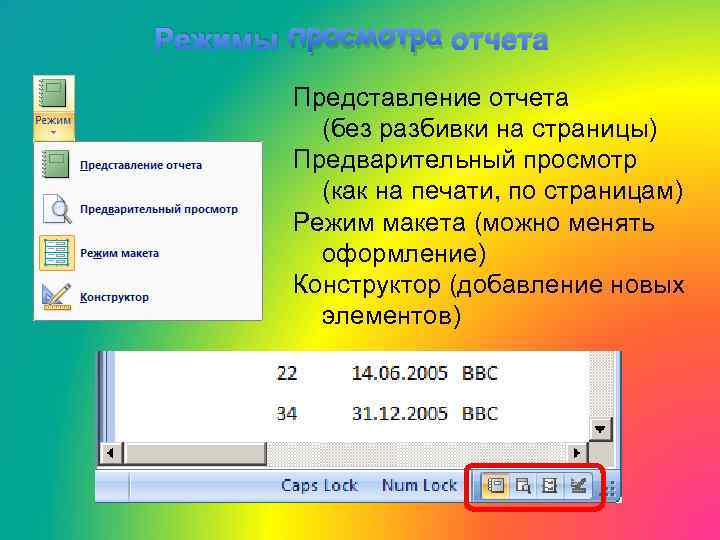 Страница режим. Предварительный просмотр отчета. Режим макет отчетов. Режим просмотра отчета. Способы просмотра отчетов.