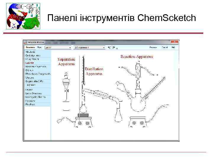 Панелі інструментів Chem. Scketch 