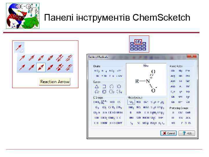 Панелі інструментів Chem. Scketch 