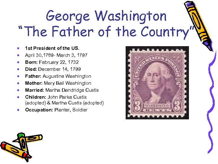 George Washington “The Father of the Country” · · · · · 1 st