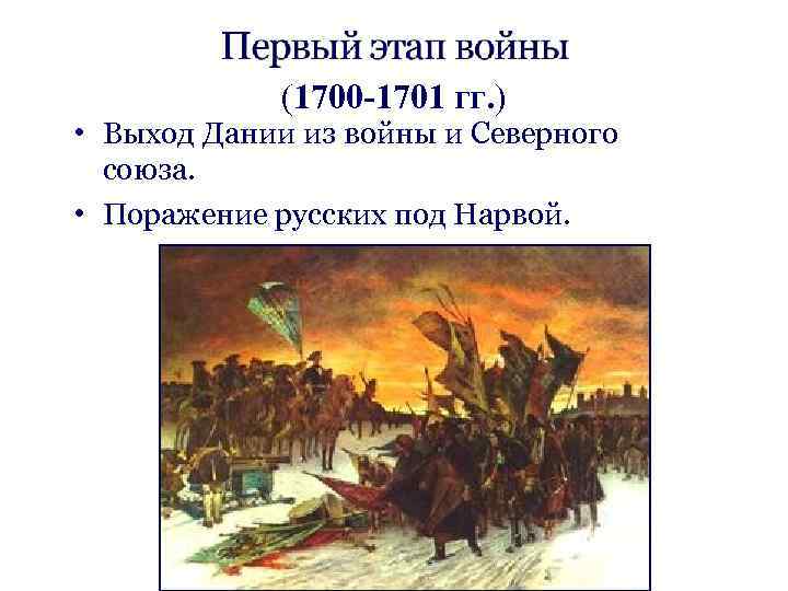 (1700 -1701 гг. ) • Выход Дании из войны и Северного союза. • Поражение