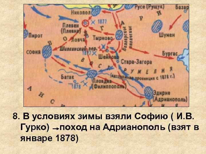 8. В условиях зимы взяли Софию ( И. В. Гурко) поход на Адрианополь (взят