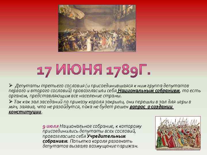 Ø Депутаты третьего сословия (и присоединившаяся к ним группа депутатов первого и второго сословий)