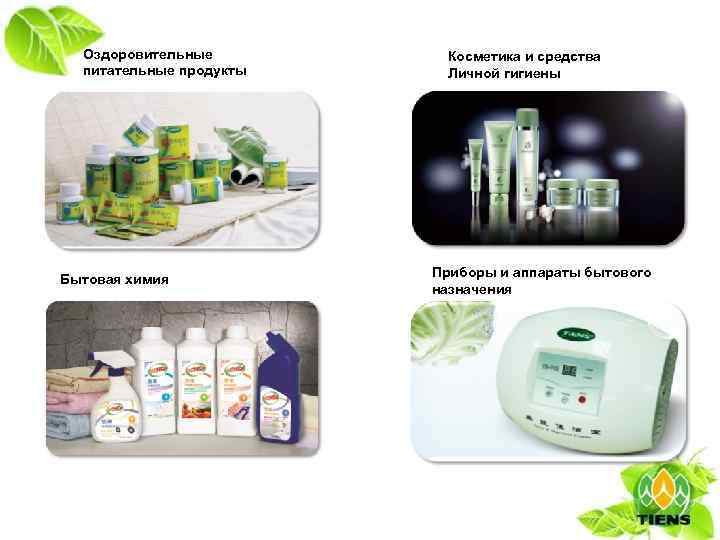 Оздоровительные питательные продукты Бытовая химия Косметика и средства Личной гигиены Приборы и аппараты бытового