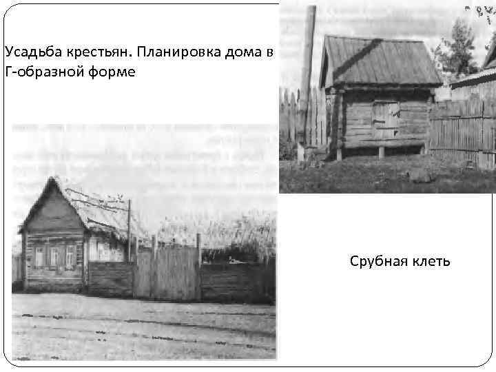 Усадьба крестьян. Планировка дома в Г-образной форме Срубная клеть 