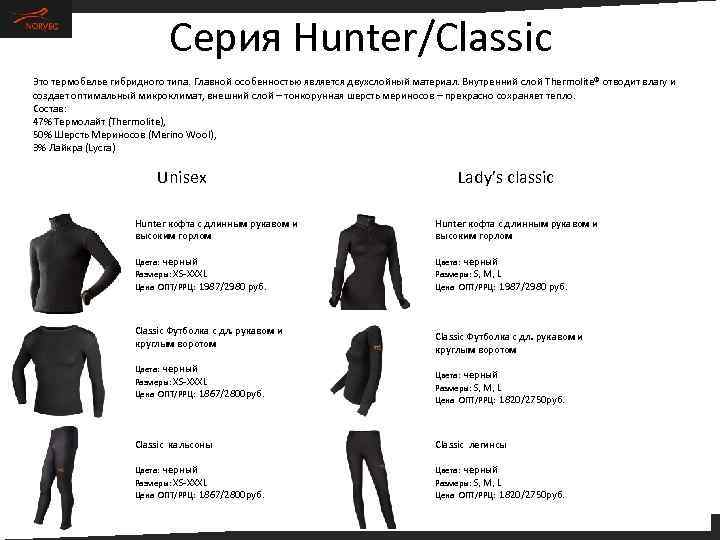 Серия Hunter/Classic Это термобелье гибридного типа. Главной особенностью является двухслойный материал. Внутренний слой Thermolite®