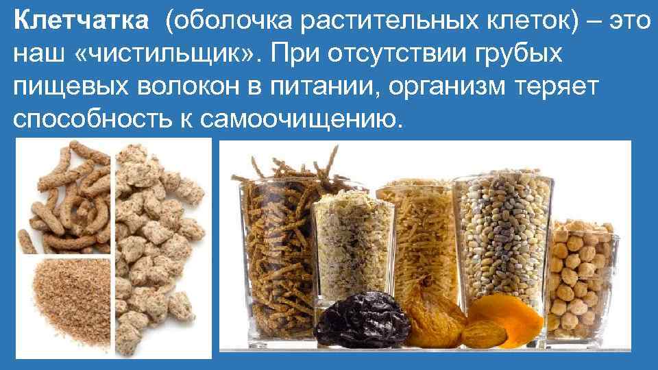 Клетчатка (оболочка растительных клеток) – это наш «чистильщик» . При отсутствии грубых пищевых волокон