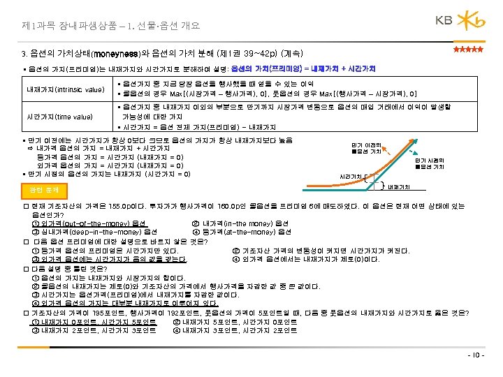 제 1과목 장내파생상품 – 1. 선물 옵션 개요 3. 옵션의 가치상태(moneyness)와 옵션의 가치 분해