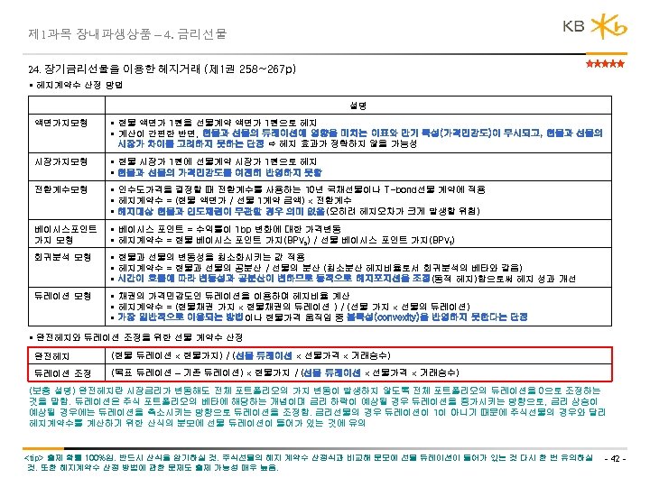 제 1과목 장내파생상품 – 4. 금리선물 24. 장기금리선물을 이용한 헤지거래 (제 1권 258~267 p)