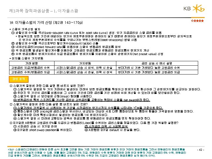 제 2과목 장외파생상품 – 1. 이자율스왑 39. 이자율스왑의 가격 산정 (제 2권 143~170 p)