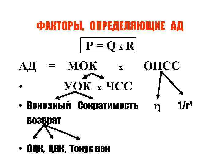 ФАКТОРЫ, ОПРЕДЕЛЯЮЩИЕ АД Р = Q x. R АД • = МОК УОК х