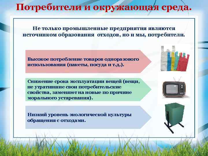 Потребители и окружающая среда. Не только промышленные предприятия являются источником образования отходов, но и