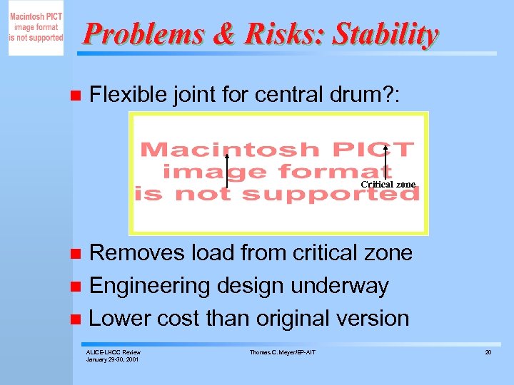 Problems & Risks: Stability n Flexible joint for central drum? : Critical zone ITS