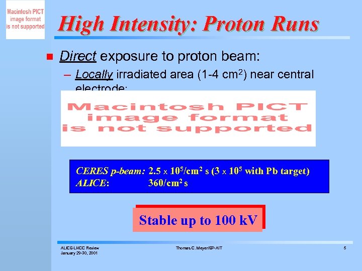 High Intensity: Proton Runs n Direct exposure to proton beam: – Locally irradiated area