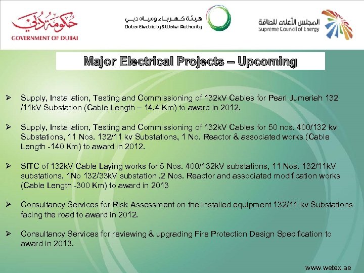 Major Electrical Projects – Upcoming Ø Supply, Installation, Testing and Commissioning of 132 k.