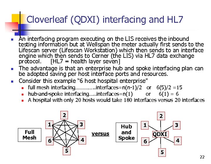 Cloverleaf (QDXI) interfacing and HL 7 n n n An interfacing program executing on