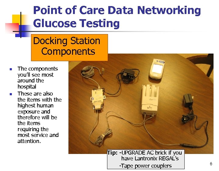 Point of Care Data Networking Glucose Testing Docking Station Components n n The components