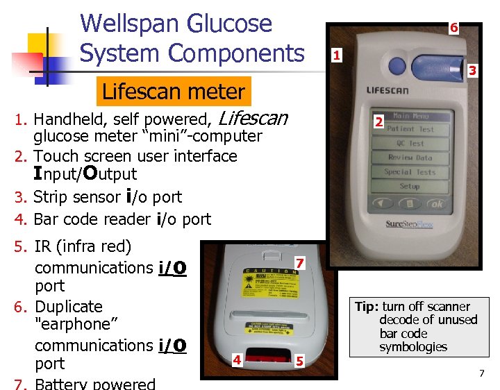 Wellspan Glucose System Components 6 1 3 Lifescan meter 1. Handheld, self powered, Lifescan