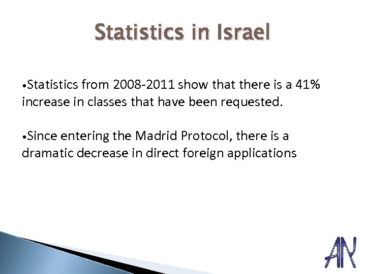 Statistics in Israel • Statistics from 2008 -2011 show that there is a 41%