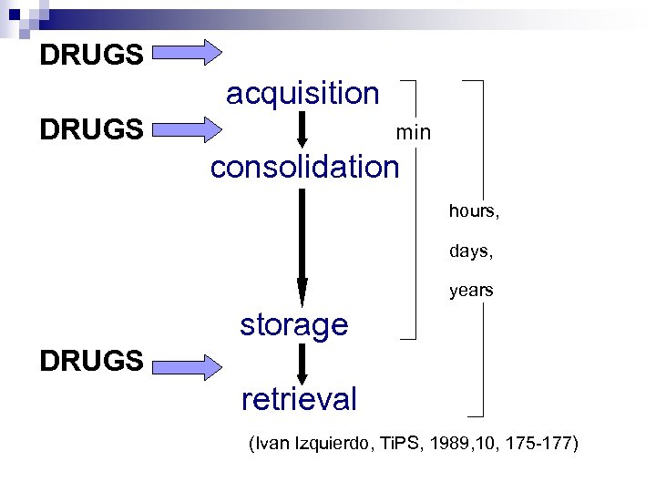 DRUGS acquisition DRUGS min consolidation hours, days, years storage DRUGS retrieval (Ivan Izquierdo, Ti.
