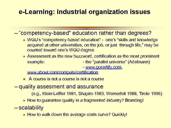 e-Learning: industrial organization issues – ”competency-based