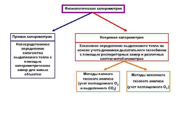 Физиологическая калориметрия Прямая калориметрия Непосредственное определение количества выделяемого тепла с помощью калориметрических камер для