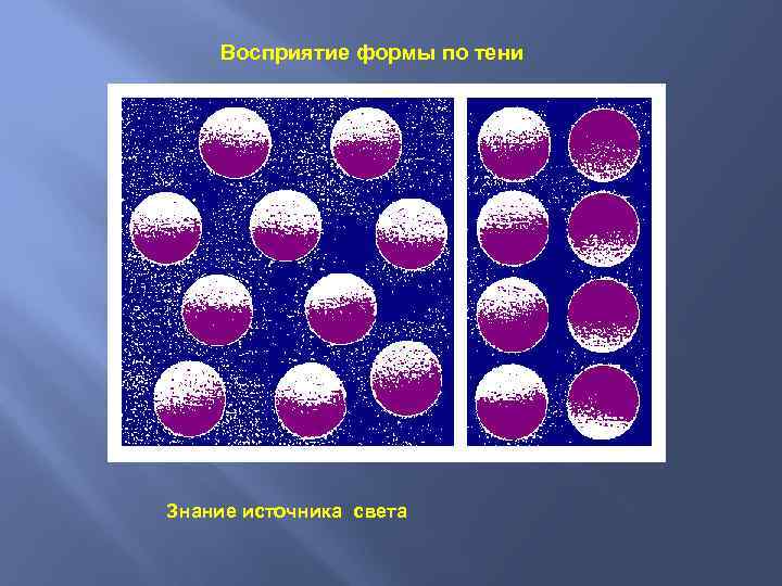 Восприятие формы по тени Знание источника света 