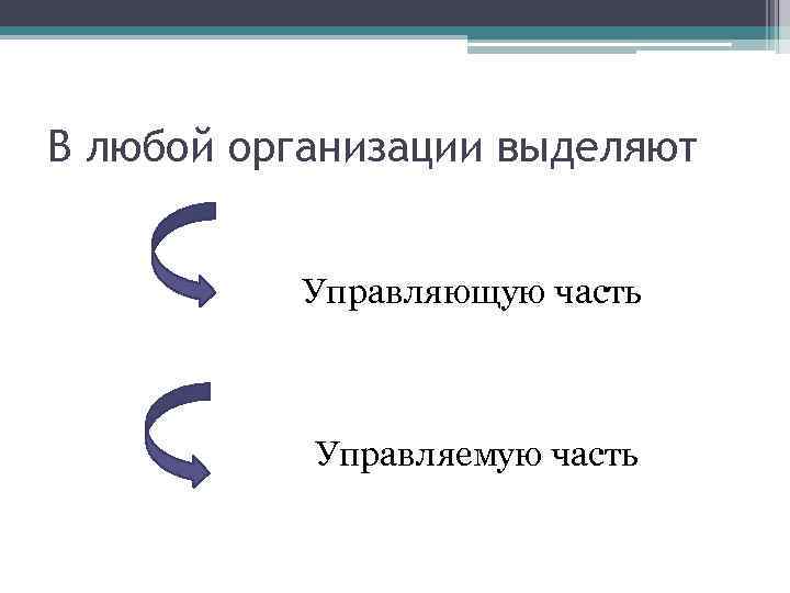 В любой организации выделяют Управляющую часть Управляемую часть 