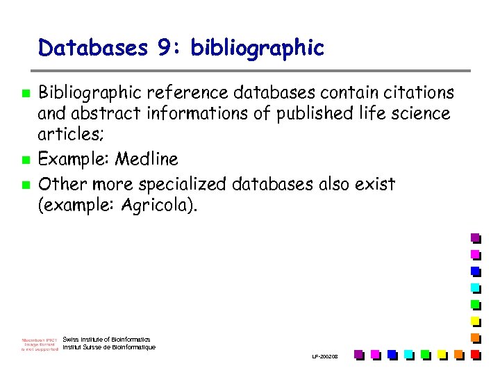 Databases 9: bibliographic n n n Bibliographic reference databases contain citations and abstract informations