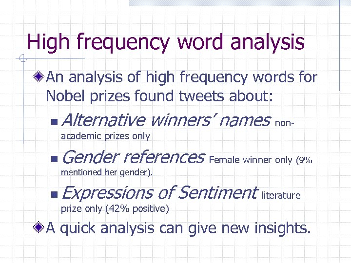 High frequency word analysis An analysis of high frequency words for Nobel prizes found