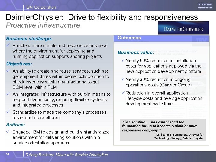IBM Corporation Daimler. Chrysler: Drive to flexibility and responsiveness Proactive infrastructure Business challenge: ü