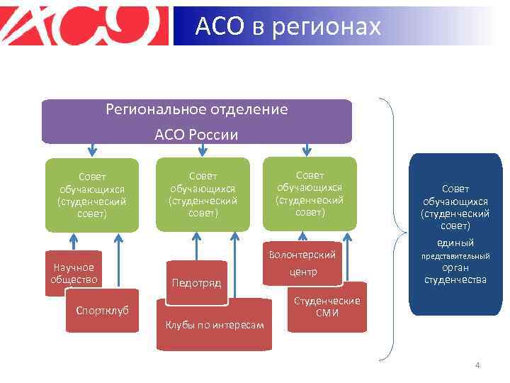 АСО в регионах Региональное отделение АСО России Совет обучающихся (студенческий совет) Научное общество Спортклуб