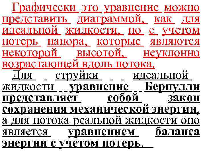 Графически это уравнение можно представить диаграммой, как для идеальной жидкости, но с учетом потерь