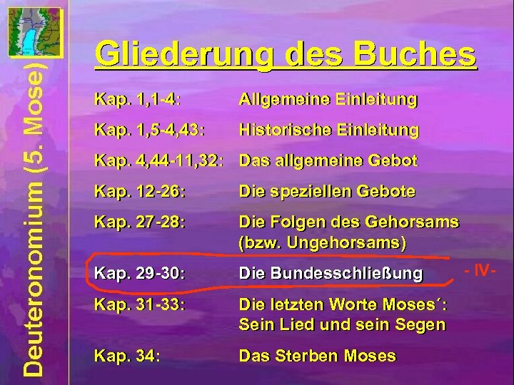 Gliederung des Buches Kap. 1, 1 -4: Allgemeine Einleitung Kap. 1, 5 -4, 43: