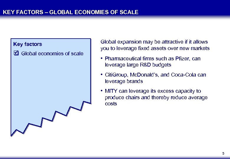 KEY FACTORS – GLOBAL ECONOMIES OF SCALE Key factors q Global economies of scale