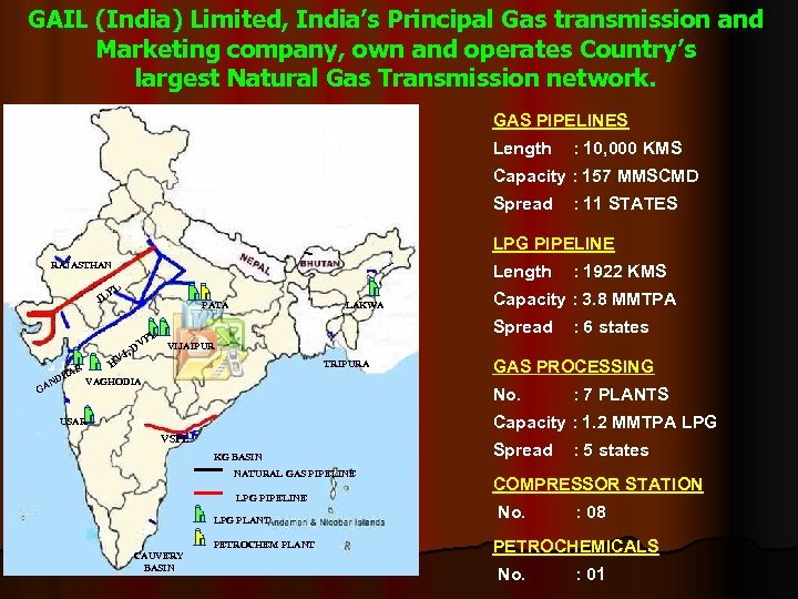 GAIL (India) Limited, India’s Principal Gas transmission and Marketing company, own and operates Country’s