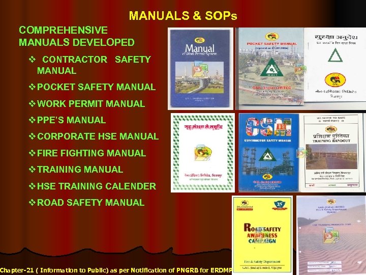 MANUALS & SOPs COMPREHENSIVE MANUALS DEVELOPED v CONTRACTOR SAFETY MANUAL v POCKET SAFETY MANUAL