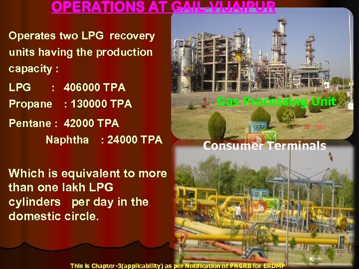 OPERATIONS AT GAIL-VIJAIPUR Operates two LPG recovery units having the production capacity : LPG