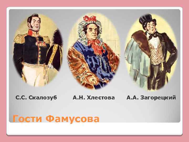 С. С. Скалозуб А. Н. Хлестова Гости Фамусова А. А. Загорецкий 