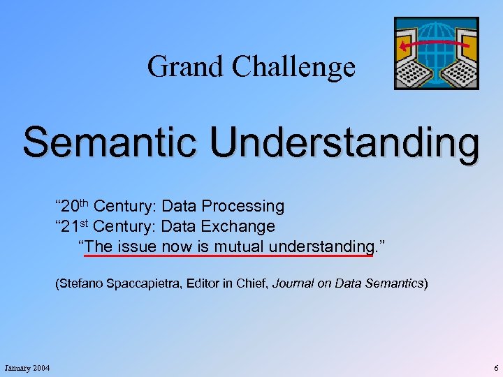 Grand Challenge Semantic Understanding “ 20 th Century: Data Processing “ 21 st Century: