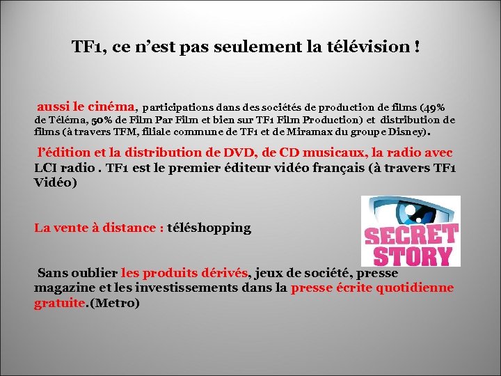 TF 1, ce n’est pas seulement la télévision ! aussi le cinéma, participations dans