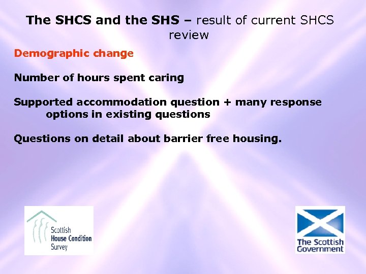 The SHCS and the SHS – result of current SHCS review Demographic change Number