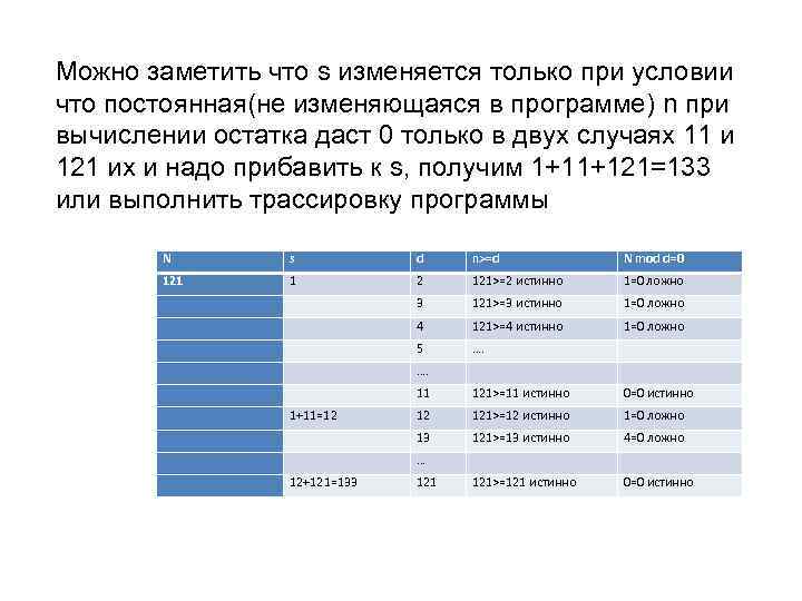 Можно заметить что s изменяется только при условии что постоянная(не изменяющаяся в программе) n