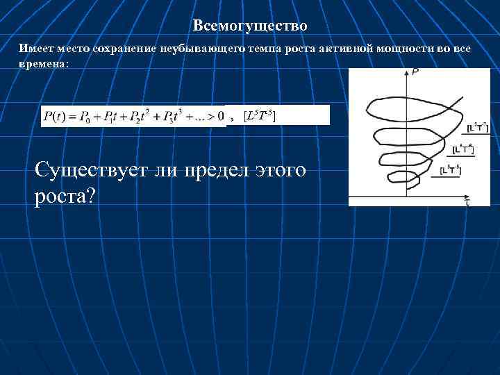 Всемогущество Имеет место сохранение неубывающего темпа роста активной мощности во все времена: , [L