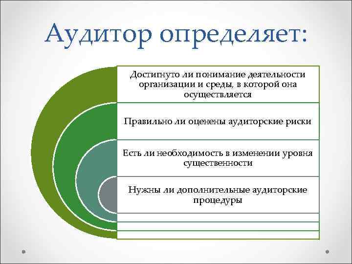 Аудитор определяет: Достигнуто ли понимание деятельности организации и среды, в которой она осуществляется Правильно