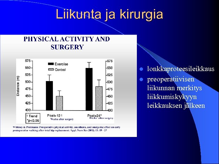 Liikunta ja kirurgia lonkkaproteesileikkaus l preoperatiivisen liikunnan merkitys liikkumiskykyyn leikkauksen jälkeen l 