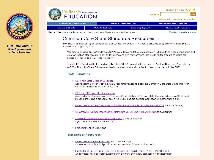 TOM TORLAKSON State Superintendent of Public Instruction 